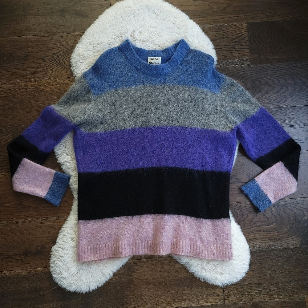 Acne Studios Albah Multi Stripe Mohair Wool Oversized Sweater - Picture 2 of 13